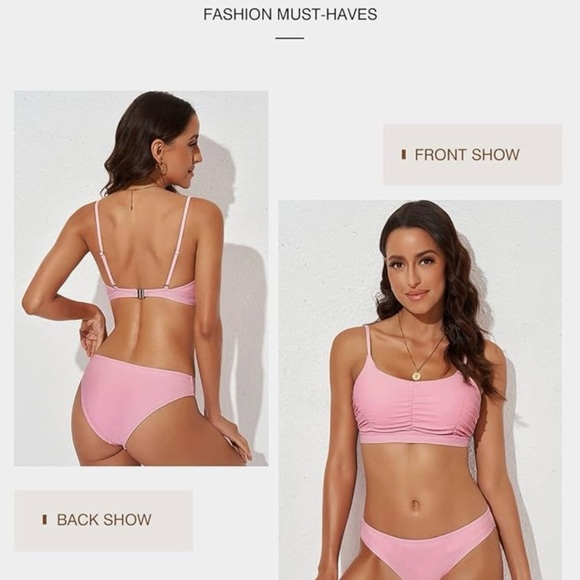 Bikini Two Piece Swimsuit Scoop Neck Ruched Bathing Suit Size M. NWOT - Picture 4 of 10